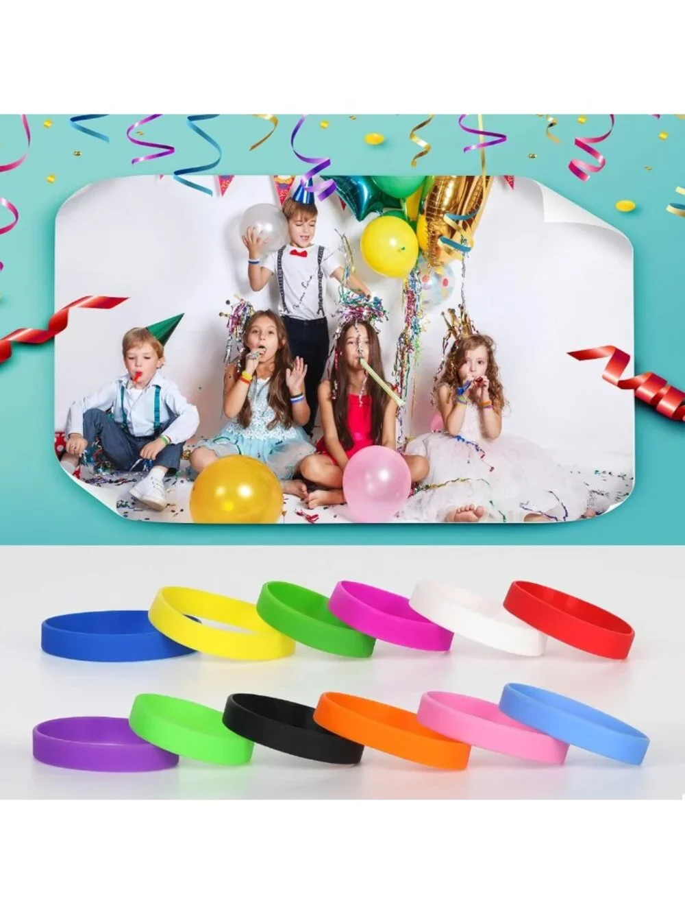 100PCS Kids Silicone Wristbands - Elastic Rubber Bracelets for Parties